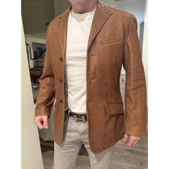 RARE Vintage Men's Polo Ralph Lauren Brown Soft Leather Blazer Jacket Coat - Picture 1 of 16